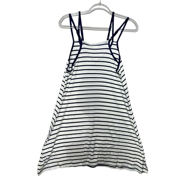 White Navy Stripe Dress Strappy Nautical Swim Beach Resort Coastal Preppy M L - Picture 4 of 6